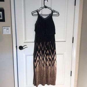 Girls maxi dress black and gold